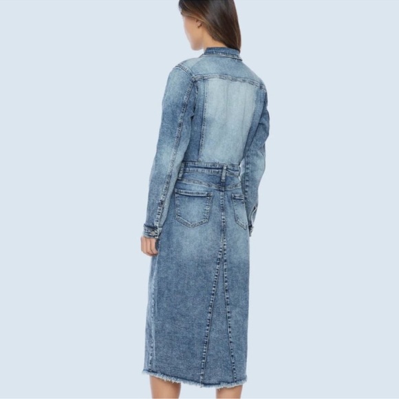 Wash Lab Color-Blocked Denim Dress in Blue - Picture 4 of 11